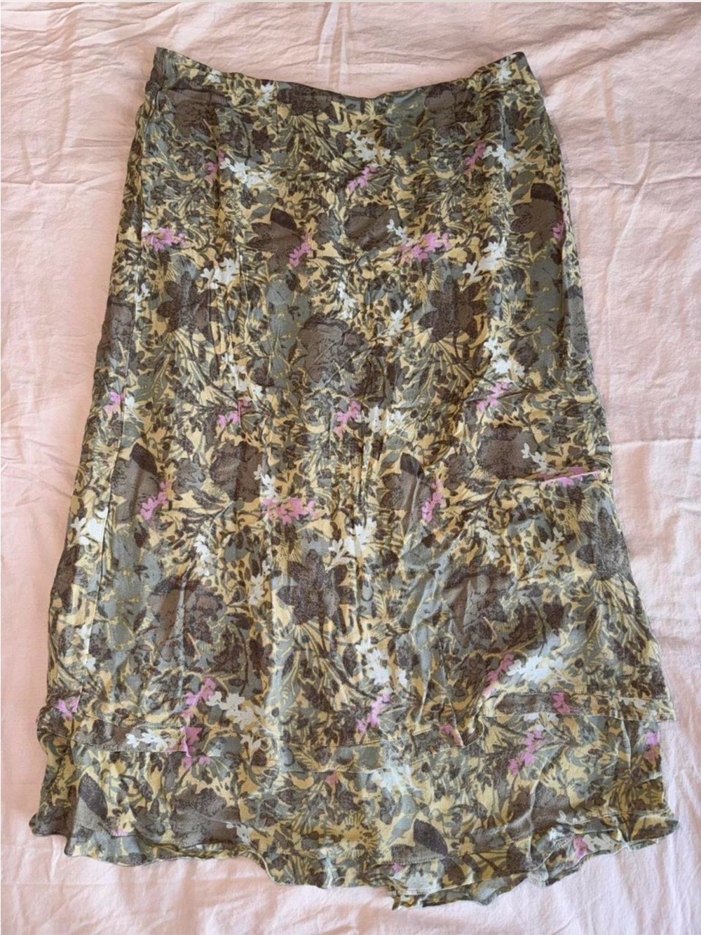 Floral Print Midi Skirt in Olive and Brown